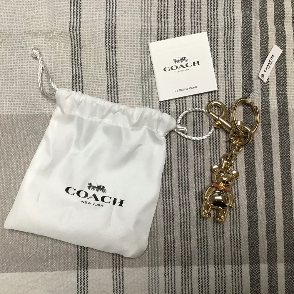 COACH GOLD TEDDY BEAR KEYRING AND CLIP - NWT